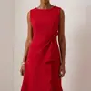 Moda Femenina Nueva Otoño 2026: Vestido Largo de Color Sólido sin Mangas Ajustado con Cuello Redondo Estilo Transfronterizo Europeo y Americano