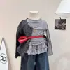 Camiseta Interior de Encaje por Capas Estilo Coreano para Niñas 25 Otoño Nueva Versátil de Manga Larga en Capas para Bebé Niña
