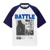 Camiseta de Manga Corta Raglán con Bloques de Color y Estampado de Póster con Pedrería Estilo Retro Americano para Hombres y Mujeres, Nuevo Top de Verano Estilo Callejero