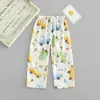 Calças de Pijama Infantil para Meninos e Meninas Bebê Verão Algodão Seda Fino Viscose Calças Domésticas Calças Infantil Infantil Meia-Idade