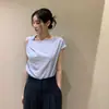Actualización de Talla Chic Coreano Verano Nuevo Simple Cuello Asimétrico Temperamento Color Sólido Manga Corta Camisa Blusa para Mujer 2026