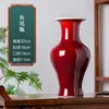 Vaso de Cerâmica Esmaltada Vermelha Lang Jingdezhen Vaso de Cerâmica Vermelha Chinesa Vaso de Templo Decoração para Sala de Estar de Casa Nova Ornamentos