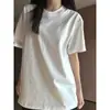 Camiseta de manga corta, cuello redondo, 100% algodón para mujer, ajuste holgado de verano, adelgazante, versátil, casual, simple y relajada.