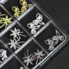 Acessórios para Unhas Artísticas Cor Prata com 12 Compartimentos Borboleta de Liga Metálica Strass Acessórios de Decoração Metálica para Unhas Tendência