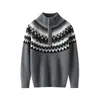 Suéter infantil Fair Isle 100% lana pura con media cremallera, top de punto jacquard con cuello semi-alto para niños mayores, top de otoño e invierno
