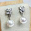 Plata de ley S925 DIY accesorios de perlas aretes de hoja con forma de corazón de flor de cerezo aretes aretes 8-14 mm soporte vacío sin cuentas