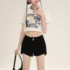 Shorts Jeans Pretos de Alta Qualidade Estilo Ins para Mulheres 2025 Elástico Cintura Alta Slim Hot Girl Fino Hot Pants Verão