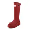 Botas de jinete, antideslizantes, otoño e invierno, rojas, adelgazantes, de suela gruesa, nuevo estilo coreano, botas largas de viaje para mujer