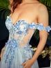 Vestido de noche azul para mujer, banquete elegante, nicho de lujo ligero de alta gama, hombros descubiertos, anfitrión, examen de arte, vestido de música vocal