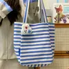 Bolsa de Lona Rayada para Mujer Otoño 2025 Nueva Tendencia Estilo Preppy Coreano Bolsa Tote con Letras Casual Gran Capacidad A39