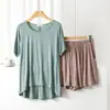 Traje de modal de manga corta para mujer, verano, nuevo, suelto, adelgazante, casual, talla grande, cómodo, conjunto de dos piezas para casa