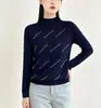 Andy Veludo Trabalho Pesado Letra Strass Estampagem a Quente Camada Interna Camiseta Base Feminina 2026 Outono Novo Estilo Gola Semi Alta Malha Alta Elasticidade Camisa Feminina