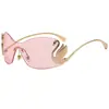 Nuevo Estilo Patas Metálicas Decorativas de Cisne Pequeño Gafas de Sol de Una Pieza sin Marco a la Moda para Mujer Estilo Callejero Gafas de Sol Anti-UV 9111