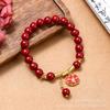 Nuevo Pulsera de Cristal de Cinabrio Vintage Estilo Chino para Mujer, Joyería Cultural y Creativa Tendencia Nacional de Templo, Popular en Lugares Escénicos, Venta al por Mayor para Puestos