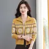 Cardigã de tricô com zíper estilo Chanel 2026 para outono, inverno e primavera, novo top jaqueta de malha jacquard da moda