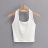 Colete Feminino Top de Gola Verão INS Estilo Europeu e Americano Fashionável Decote em U Profundo Slim-Fit Cor Sólida Pequeno Colete