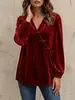 Tienda Independiente de Amazon Otoño 2026 Nueva Moda Casual para Mujer Europea y Americana Top de Terciopelo con Mangas Largas y Cuello en V