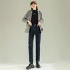 Jeans rectos gruesos de cintura alta con forro polar para mujer, invierno, holgados, adelgazantes, tipo tubo de humo pequeño, pantalones exteriores