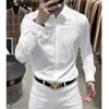Camisa negra elegante de manga larga para hombre de marca francesa de alta gama, corte slim, cuello de punta, alta elasticidad, resistente a las arrugas, antiarrugas, camisa estampada