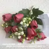 Flor de simulação 10 cabeças rosa feliz pequenos buquês de tecido revestido flores para comércio exterior transfronteiriço material de flor segurando flor casa flor artificial