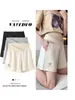 Shorts de maternidad de pierna ancha con cintura en V, tejido gofrado, soporte para el vientre, corte holgado, aptos para usar al aire libre, verano, talla grande, estilo hogareño, para revisiones prenatales, con bordado de oso