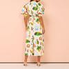 Verão 2026 Novo Estilo Transfronteiriço Europeu e Americano Comércio Exterior Moda Feminina Elegante e Fashion com Estampa Bolso Cinto na Cintura Vestido