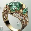 Anillo Nuevo Producto Transfronterizo Europeo y Americano Huajie, Diseño Floral Creativo, Sensación de Alta Gama, Anillo de Diamante Esmeralda para Mujer, Anillo de Venta Caliente Temu
