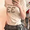 Camiseta de Manga Corta Ajustada con Estampado de Leopardo Dulce y Fresco Estilo Americano con Estampado de Letras Digitales para Mujer, Tendencia Verano