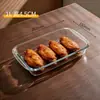 Assadeira de vidro resistente ao calor, transparente, segura para micro-ondas, segura para forno, para uso doméstico, adequada para assar arroz, cozinhar no vapor peixe, vegetais e outros pratos.