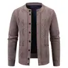 Suéter Cardigan Masculino Casual de Gola Redonda Outono Inverno Novo Transfronteiriço Peça de Roupa Externa Versátil para Meia-idade Lã Plus Quente Malha Casual