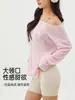 Cubierta de Punto sin Hombros Protectora del Sol para Mujer, Estilo Delgado de Otoño, Camiseta Asimétrica de Manga Larga Top de Yoga