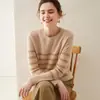 Camisa de punto de cachemira a rayas para mujer, de manga larga, holgada, cálida, para otoño e invierno, informal, combinable y cómoda.