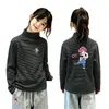 Camiseta Térmica de Manga Larga Base Casual para Niña Otoño/Invierno Nuevo Estilo Cuello Semi Alto Parte Superior Cepillada Ropa Interior Rayada para Bebé