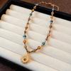 Nuevo Collar con Colgante de Sol de Perlas de Arroz de Acero Inoxidable Estilo Chino, Moda Retro, Cadena para Clavícula de Gama Alta, Collar Estilo Étnico para Mujer