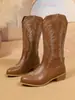 Nuevas Botas Largas Bordadas de Gamuza para Mujer Otoño 2026, Botas de Cuero Vaqueras Occidentales de Tacón Alto, Botas de Moda Bordadas Vintage Europeas y Americanas