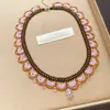 Colar de Renda com Contas de Vidro Estilo Palácio Retrô, Corrente para Clavícula de Luxo Leve Nicho, Conjunto de Joias Elegante de Alta Qualidade