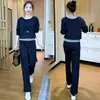 Traje de Moda Casual para Mujer Nuevo Primavera y Otoño Estilo Falso Dos Piezas Sudadera Pantalones Rectos de Cintura Alta Conjunto Completo