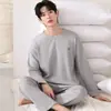 Pijama de algodón con tejido gofrado para mujer, de manga larga y pantalón largo, disponible en stock, nuevo estilo de otoño, también lo pueden usar los hombres como ropa de exterior, conjunto de ropa de estar para parejas