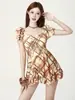Traje de baño de una pieza a cuadros estilo pastoral retro francés con mangas acampanadas, de alta gama, conservador, disimula la barriga, adelgazante, adecuado para vacaciones en aguas termales, traje de baño para mujer