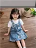 Directamente del fabricante: Vestido de tirantes de mezclilla lavado para niña, Nuevo estilo de verano con estampado de margaritas, Versátil para diversas ocasiones