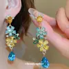 Aretes de Aguja Plateada con Diamantes en Formas Redonda, Gota y Cuadrada, Aretes de Borla, Aretes Frescos Estilo Dopamina, Aretes de Lujo Ligero de Alta Gama