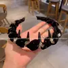 Diadema de Terciopelo Vintage con Pedrería para Mujer, Adecuada para Peinar y Lavarse la Cara, Accesorio para el Cabello de Corona Alta para Controlar el Cabello Suelto