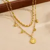 Collar de Capas con Colgante Redondo en Forma de Corazón Estación Independiente Europea y Americana Moda Tendencia Individualista Acero Inoxidable Chapado en Oro Joyería Transfronteriza