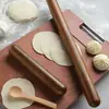 Rolo de madeira para asa de frango, rolo de massa doméstico, rolo de madeira maciça, rolo de cabeça redonda para massa de dumpling, ferramenta de panificação