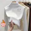 Estudiantes de secundaria de terciopelo con cuello semi-alto, forro polar, engrosado, prenda interior de terciopelo cálida de una sola pieza, top interior para mujer de otoño e invierno