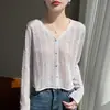 Casaco de Tricô de Bambu com Renda e Toque Fresco, Caimento Solto que Esconde Imperfeições, Combinado com um Vestido Slip, Suave e Emagrecedor, Cardigã com Proteção Solar