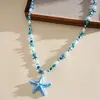 Colar de Resina Estrela-do-Mar Estilo Resort Europeu e Americano, Corrente de Clavícula Doce Dopamina de Verão, Joia Versátil de Luxo Leve Cruzada para Mulheres