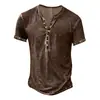 Exportação Transfronteiriça Nova Camiseta Casual Esportiva Tendência Masculina de 7 Botões com Controle Aberto Manga Curta Top com Estampa 3D