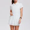 Traje Deportivo Transfronterizo para Mujer, de Manga Corta, Ligero, Transpirable, Polo Ajustado, Falda de Tenis Adelgazante para Fitness