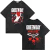 [Lavado Transfronterizo] Camiseta de Merchandising de la Gira 2025 de la Banda de Rock Green Day Moda Rock Retro Camiseta Lavada